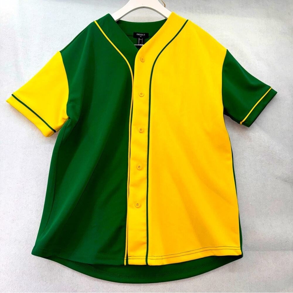 NWT Men’s Forever21 Short Sleeve Knit Button Up Jersey Yellow & Green size Small